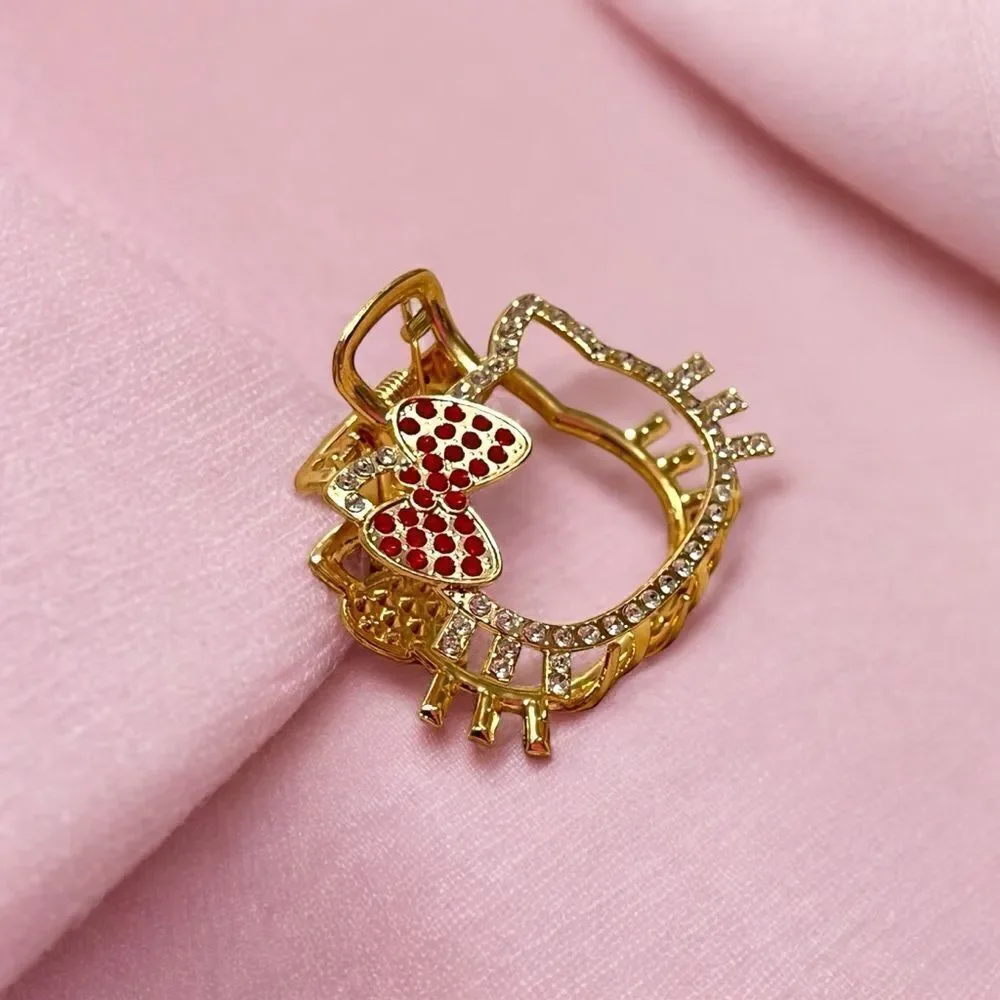 ⭐️3/$25⭐️ Hello Kitty Red And Clear Gold Tone Rhinestone Hair Clip